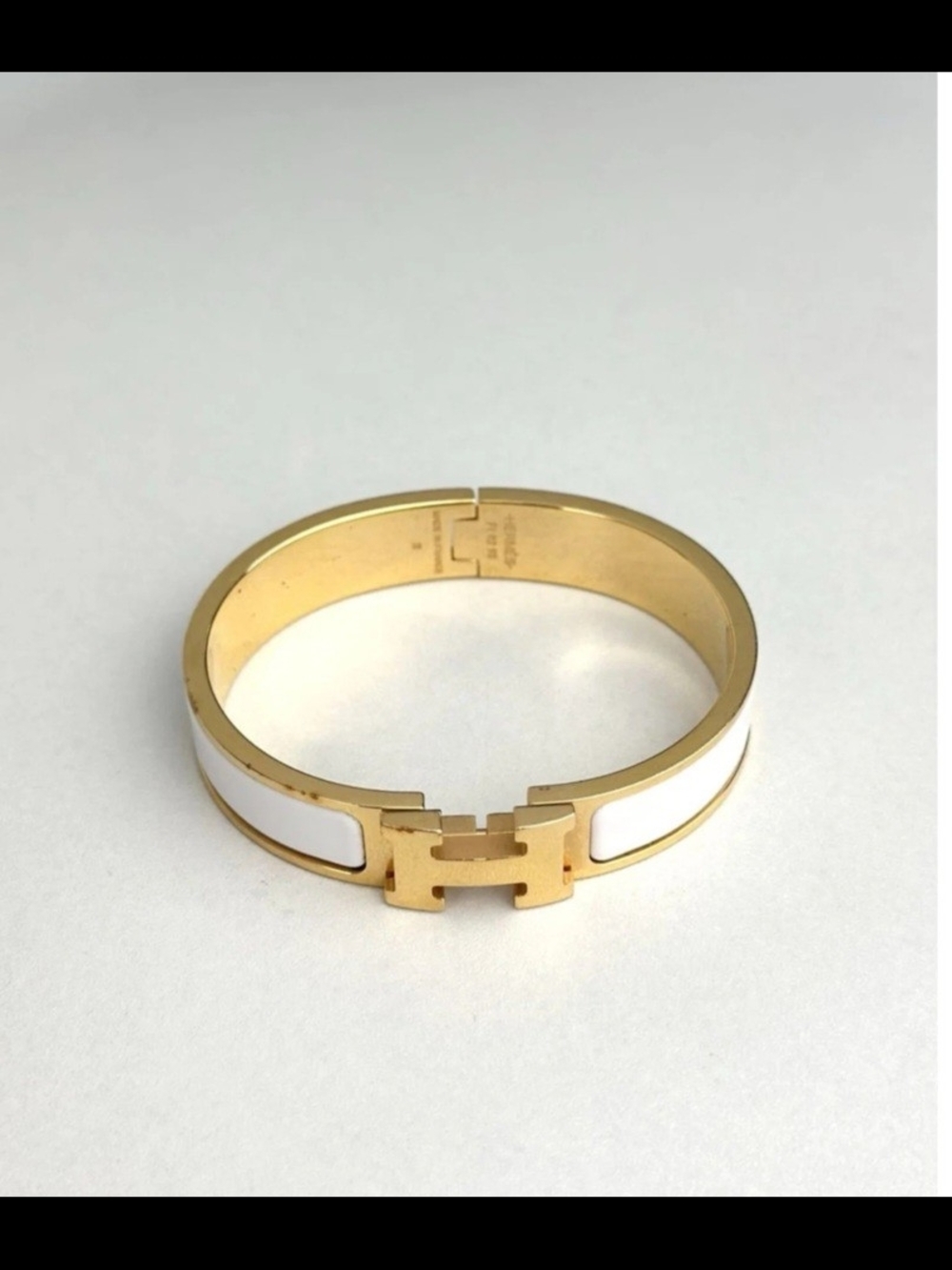 Hermes Gold & White Enamel H Bracelet Bangle